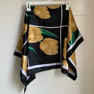 Vintage artificial silk scarf w/ flower design